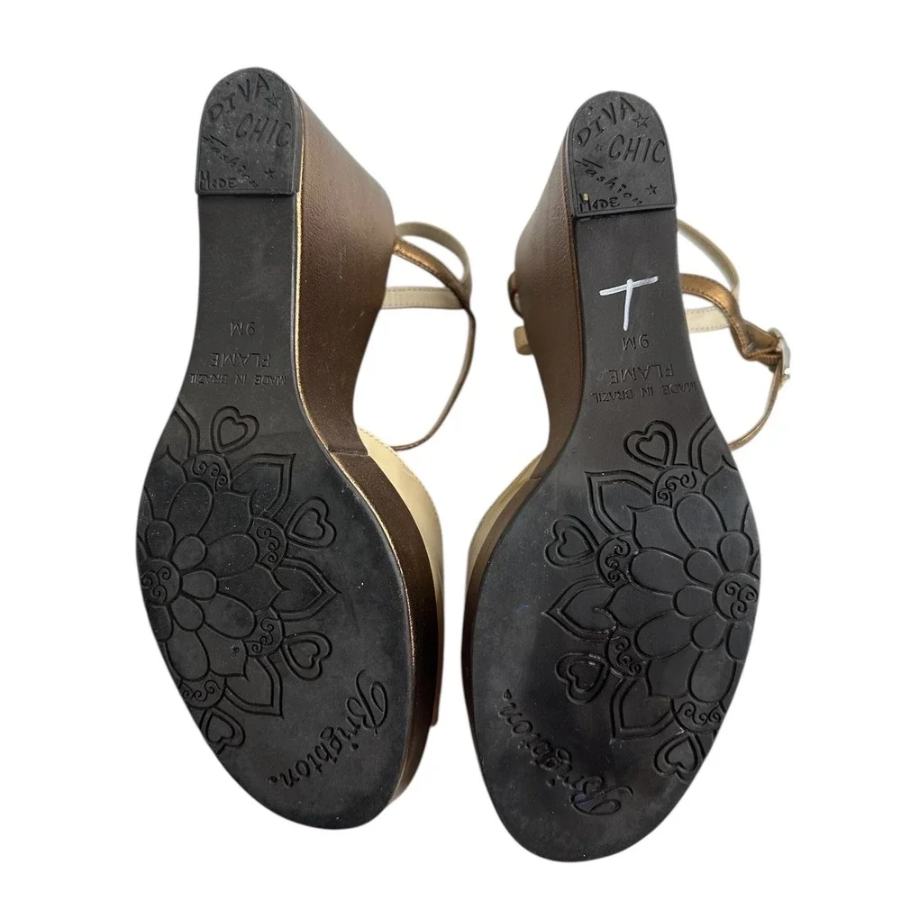 Brighton Sandals Women's 9‎ Shoe Flame Beige Open Toe Platform Wedge Ankle Strap